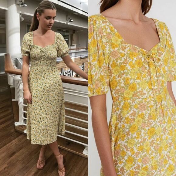 Faithful The Brand Agathe Garden Floral Midi Dress US 6 Romantic Fall Floral - Picture 1 of 5